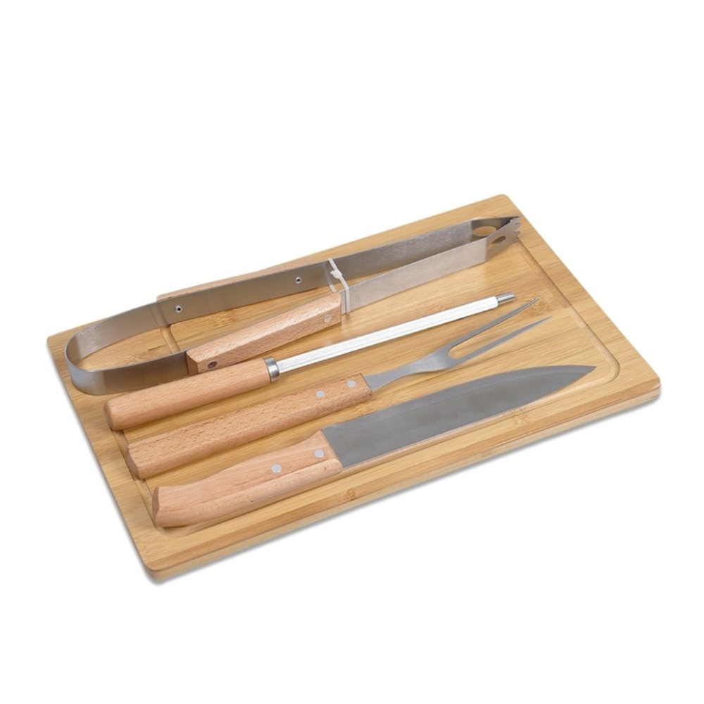 Kit Churrasco 5 Peças com Tábua de Bambu