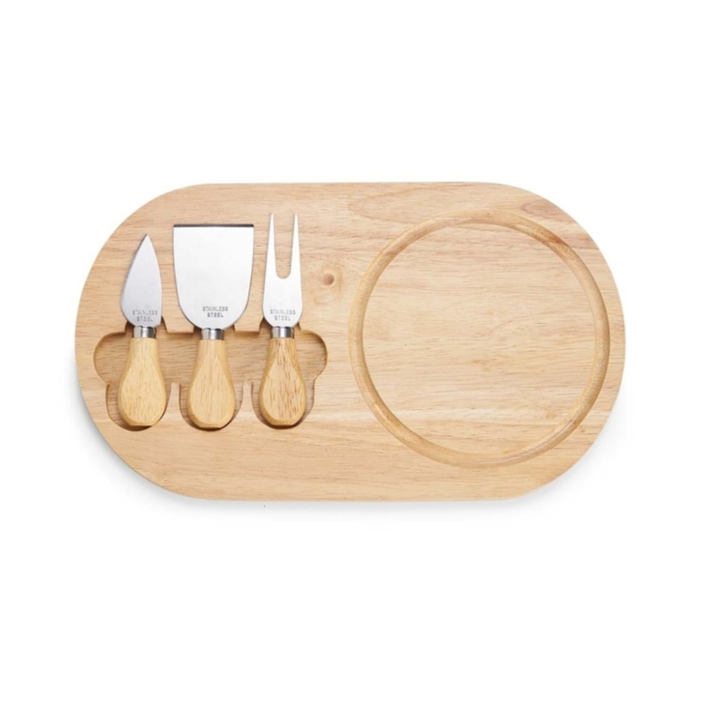 Kit Queijo 4 Peças com Tábua de Bambu